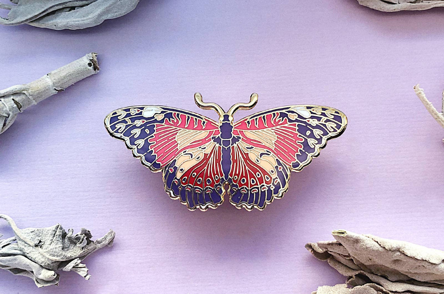 Red Lacewing Butterfly Enamel Pin - Gold Plated Base