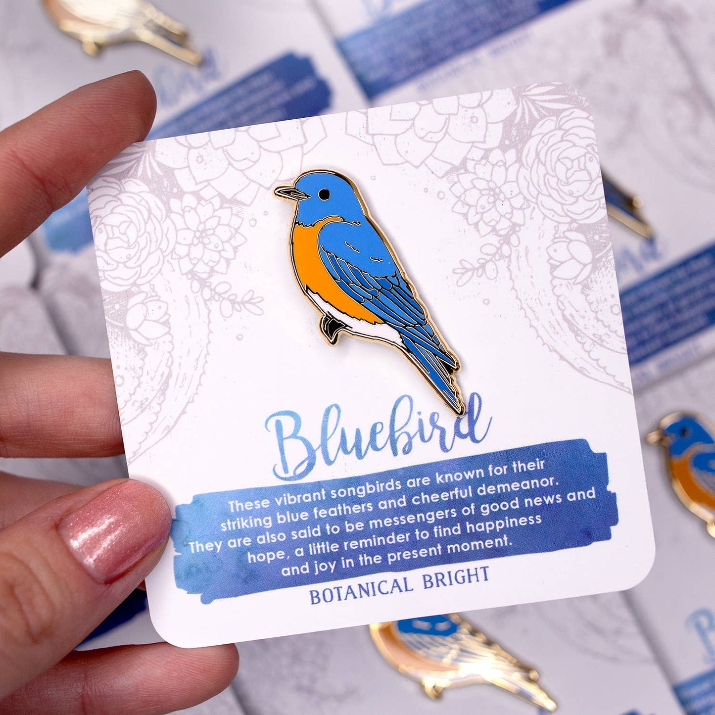 Bluebird Bird Enamel Pin - Gold Plated Nature Jewelry - Wildlife Brooch