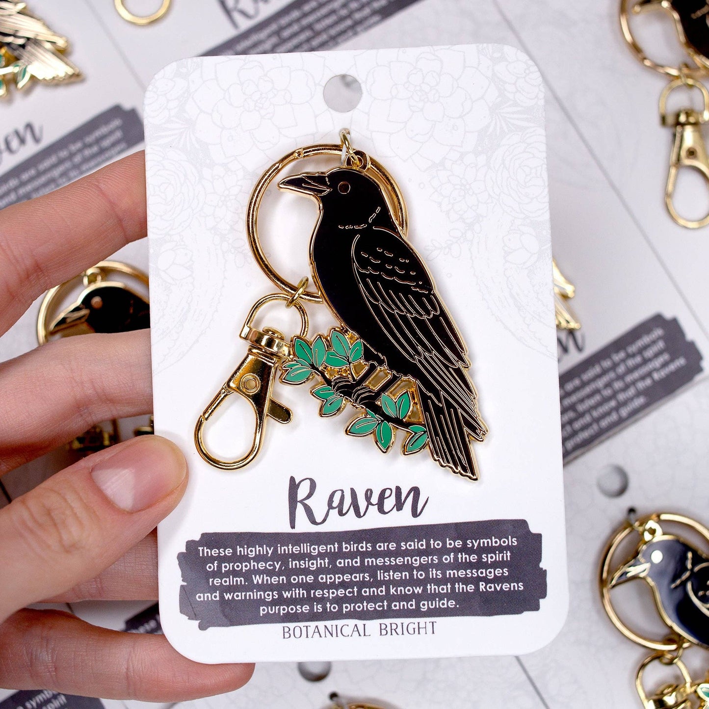 Raven Bird Enamel Keychain with Key Clip