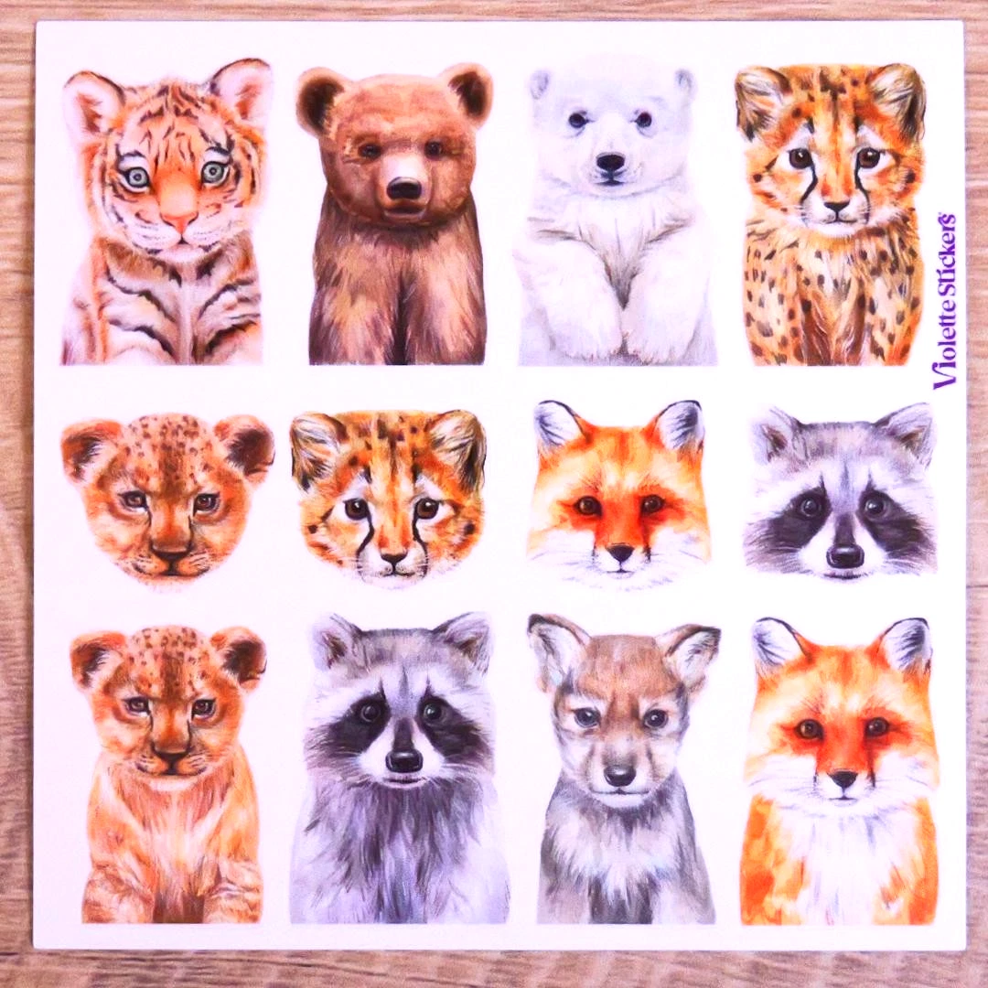 Pocket Animal Stickers - Baby Wild Animals Sticker Sheets