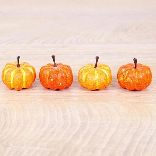 Miniature Artificial Pumpkins - 1-1/4" Inch - Fall & Halloween Crafts - Set of 4