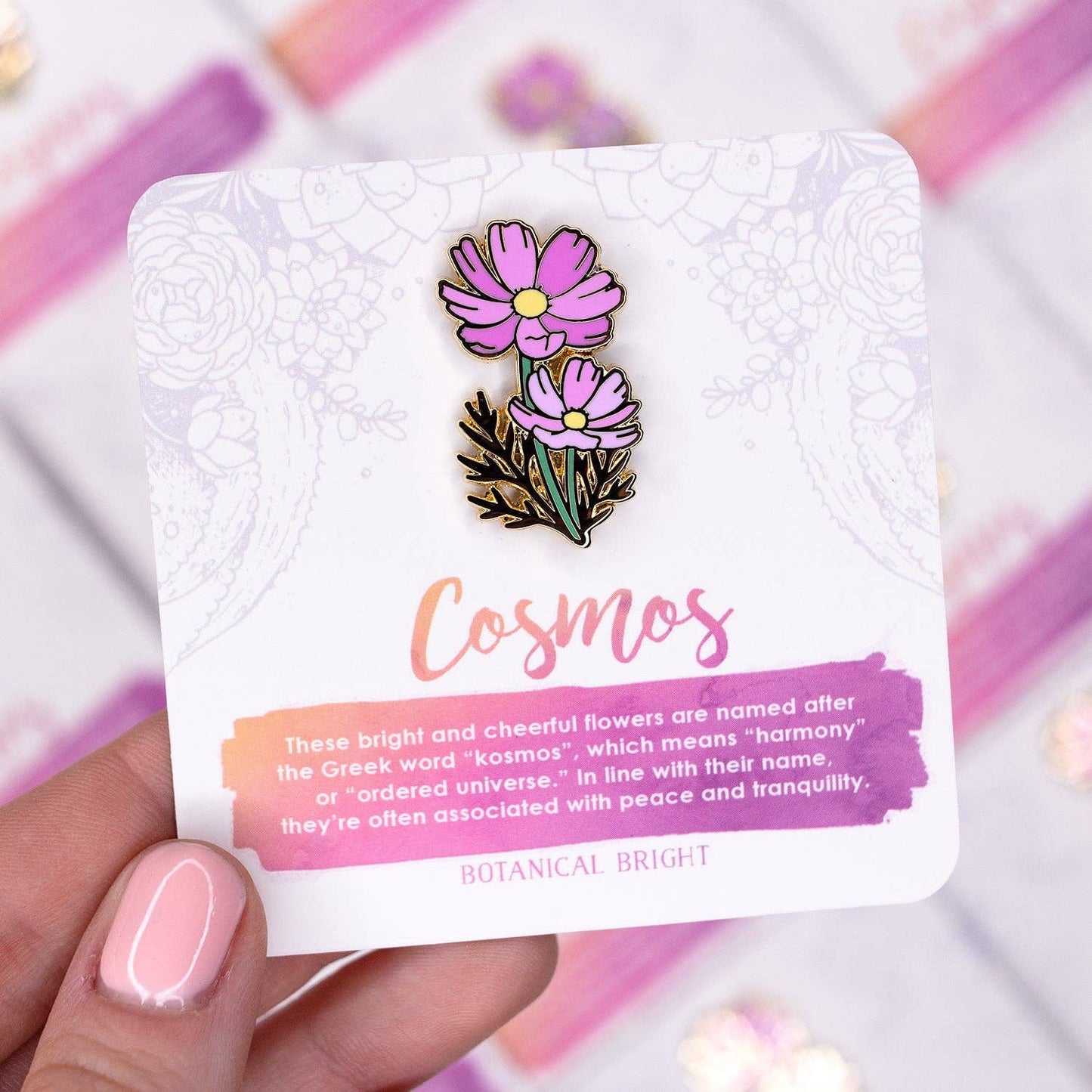 Cosmos Flower Enamel Pin - Gold Plated Nature Jewelry - Floral Brooch