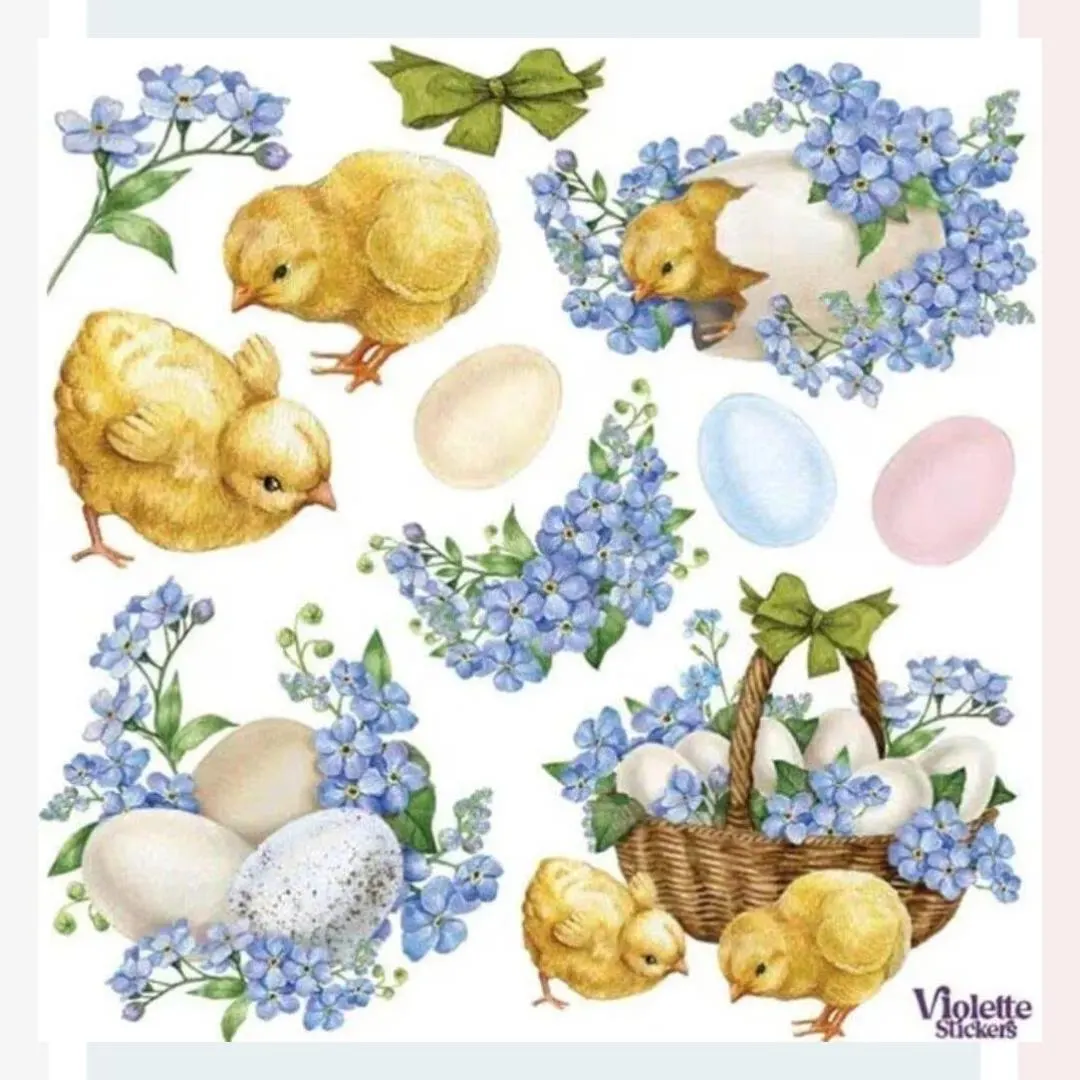 Lilac Chicks & Eggs Stickers - Spring & Easter Sticker Sheets