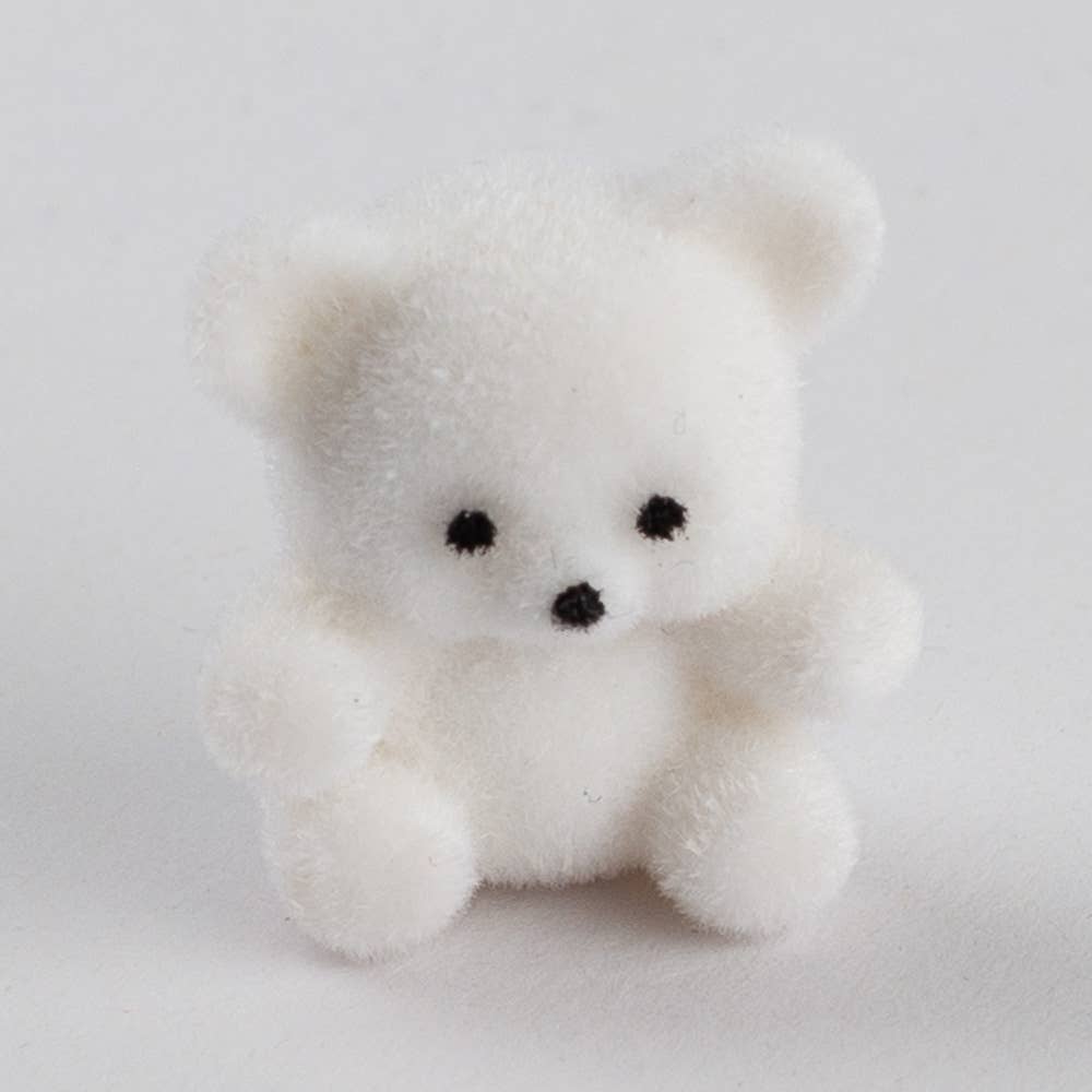 1" Miniature White Flocked Teddy Bears - Set of 4