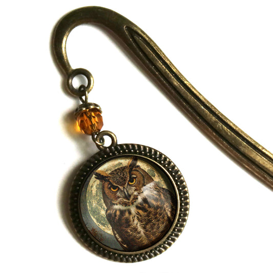 Victorian Owl Bookmark - Halloween - Bronze and Glass Cabochon Book Hook