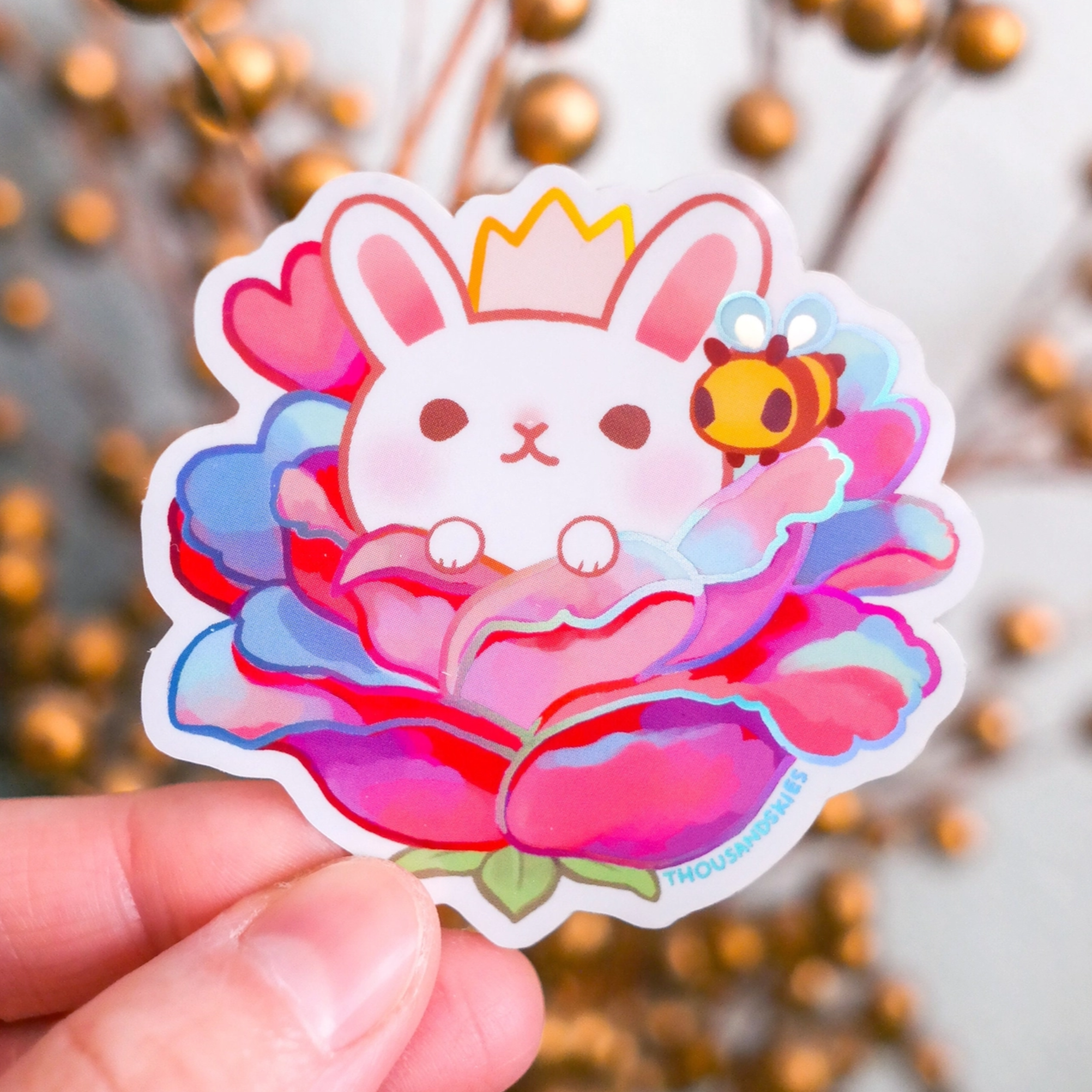 White Rabbit and Prism Rose Sticker - Holographic - Waterproof Vinyl