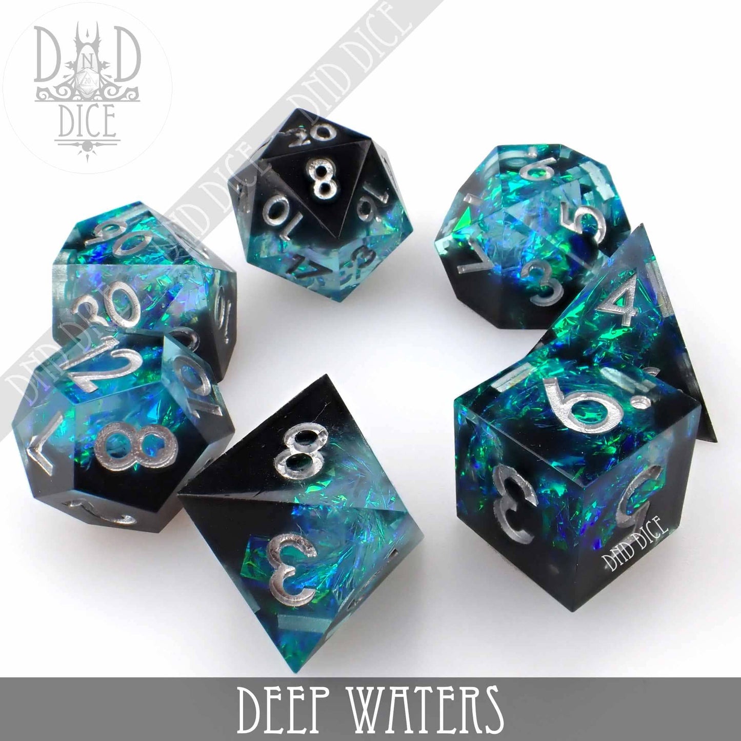 Dice Set - Deep Waters - Handmade - 7 Resin Dice