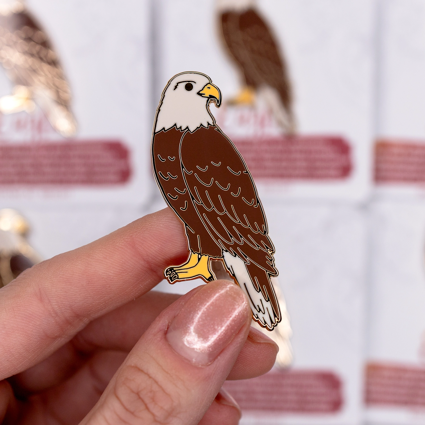 Eagle Bird Enamel Pin - Gold Plated Nature Jewelry - American Wildlife Brooch