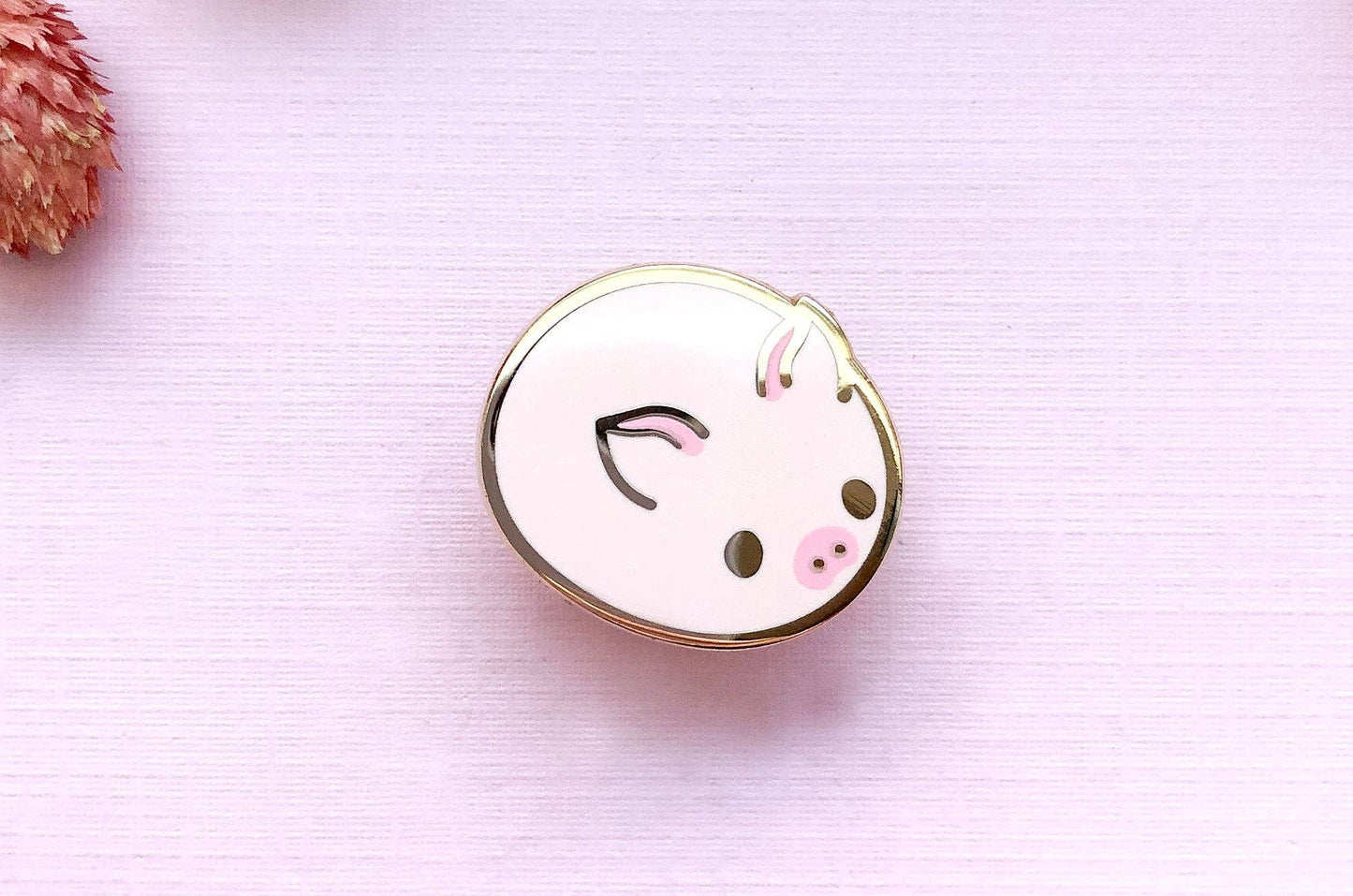 Pig Bun Enamel Pin - Gold Plated Base
