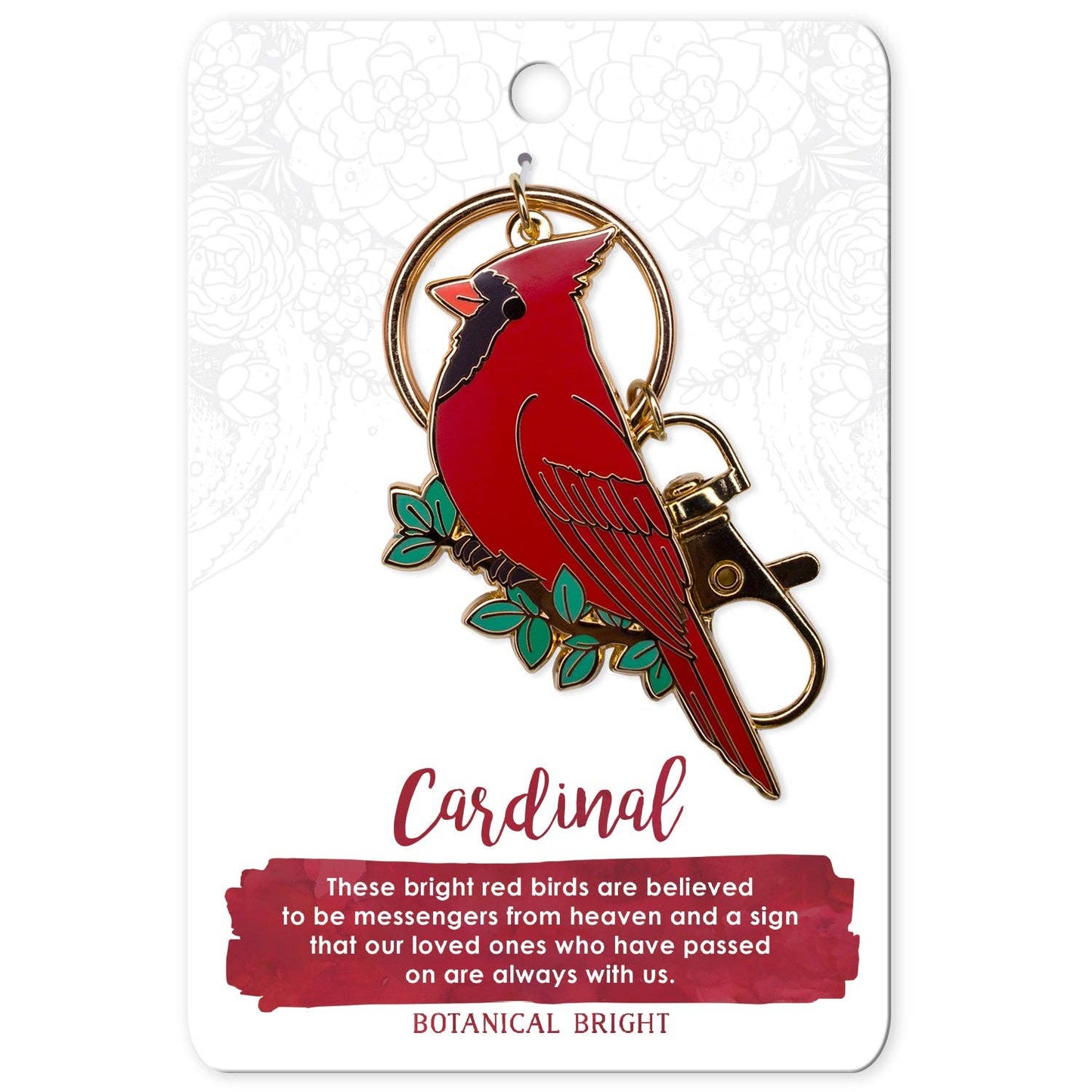Cardinal Bird Enamel Keychain with Key Clip