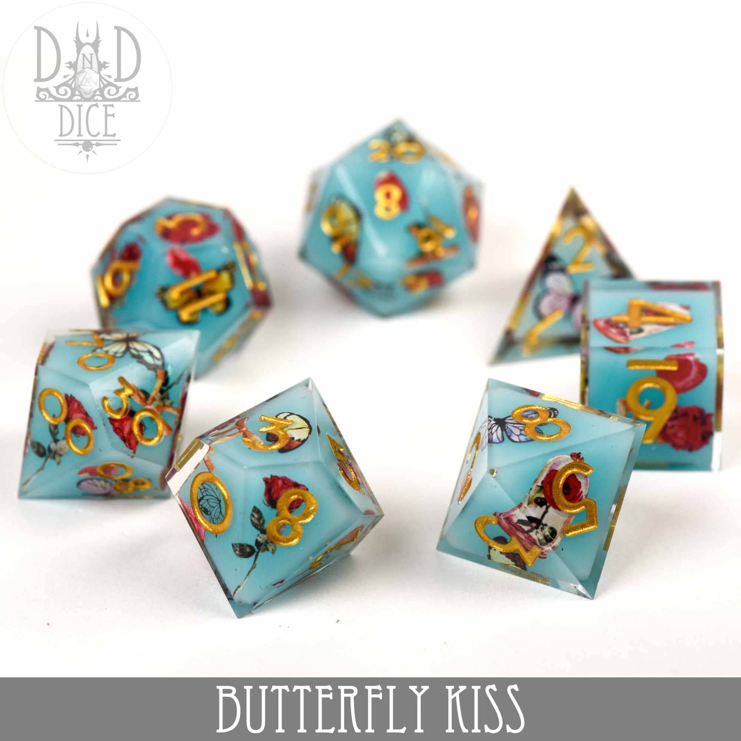 Dice Set - Butterfly Kiss - Handmade - 7 Resin Dice