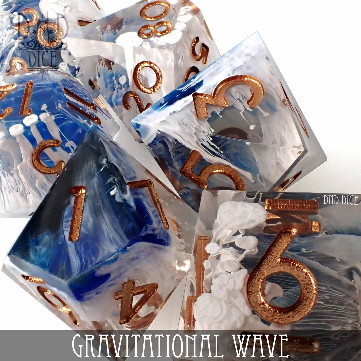 Dice Set - Gravitational Wave - Handmade - 7 Resin Dice