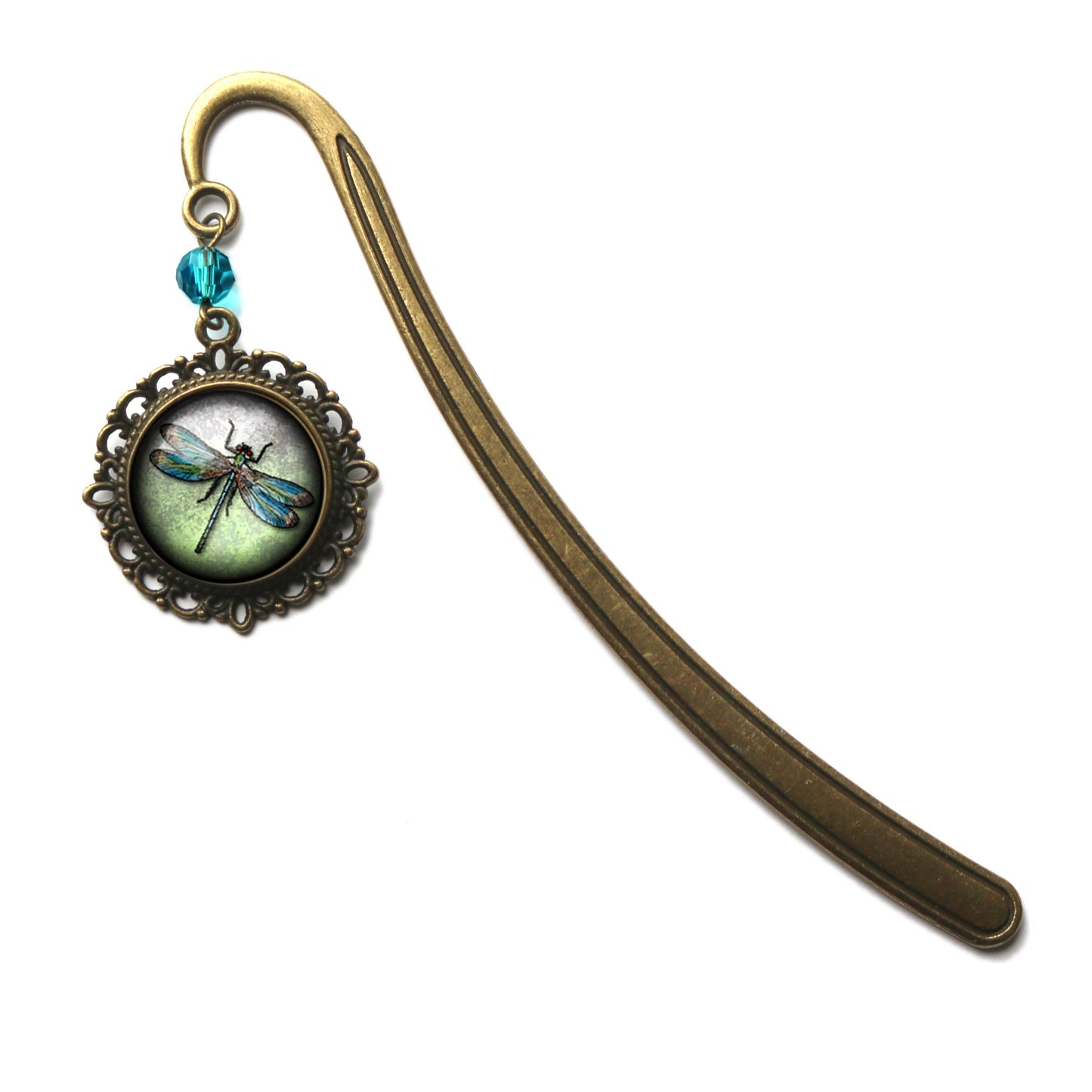 Dragonfly Bookmark - Vintage Inspired Glass Cabochon - Bronze