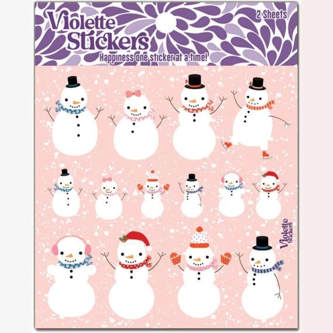 Pink Snowmen Stickers - 2 Winter & Christmas Sticker Sheets
