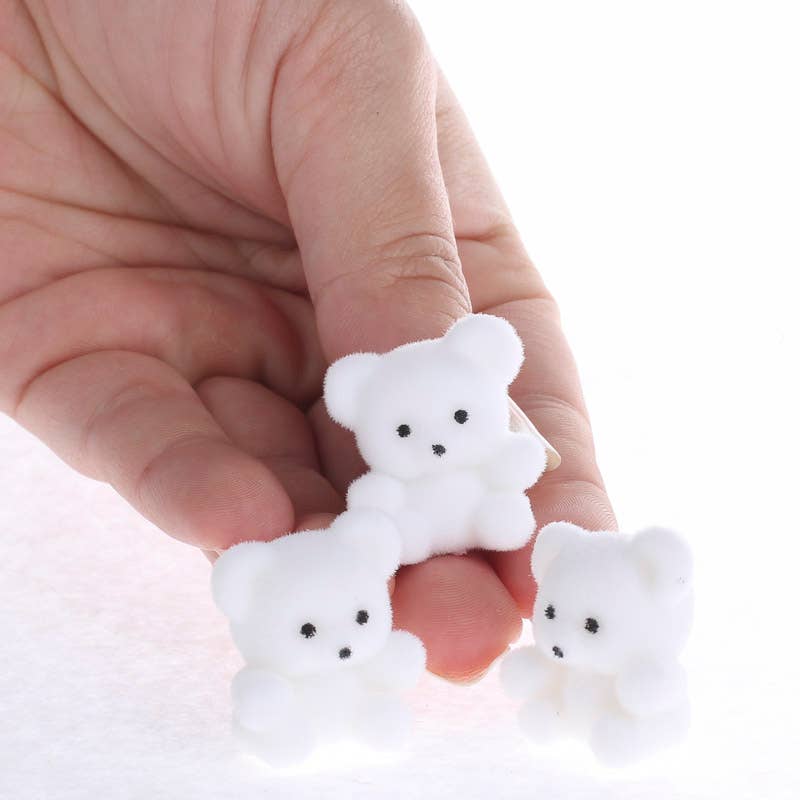 1" Miniature White Flocked Teddy Bears - Set of 4