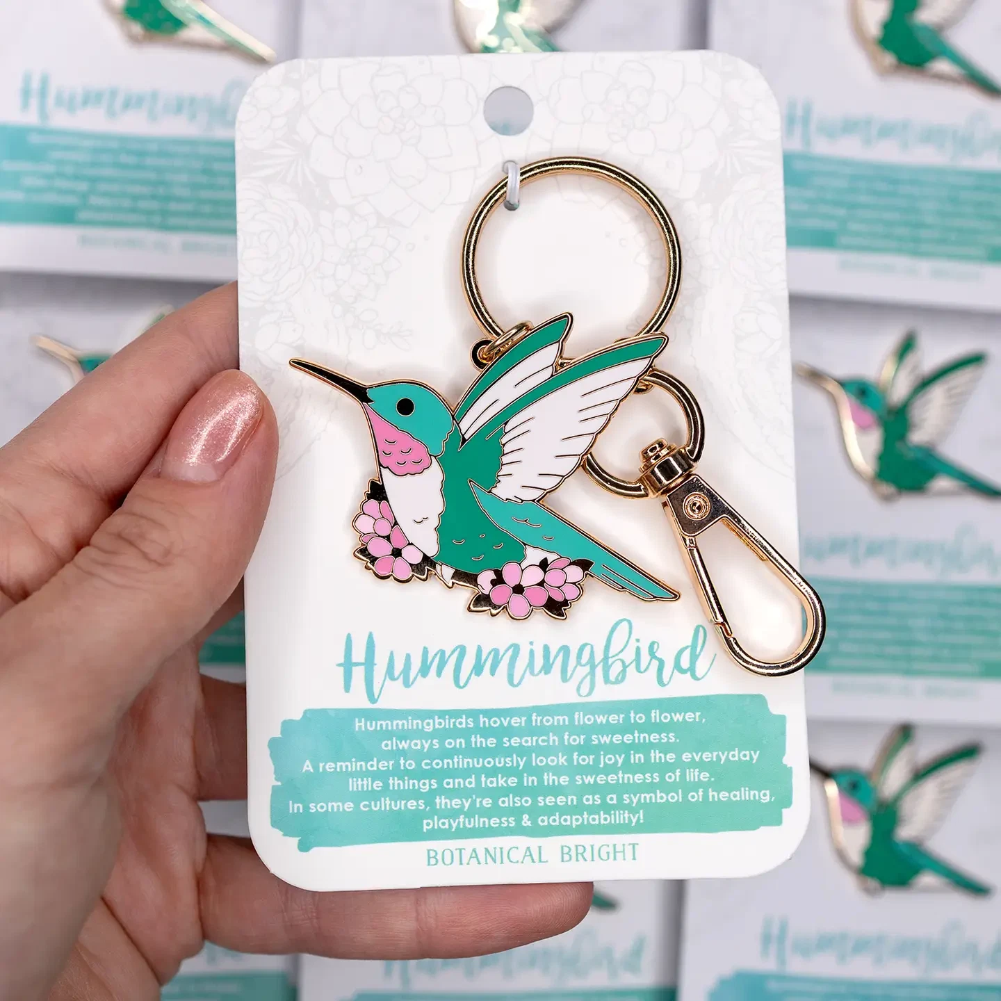 Hummingbird Enamel Keychain with Key Clip - Gold Plated Bird & Nature Accessory