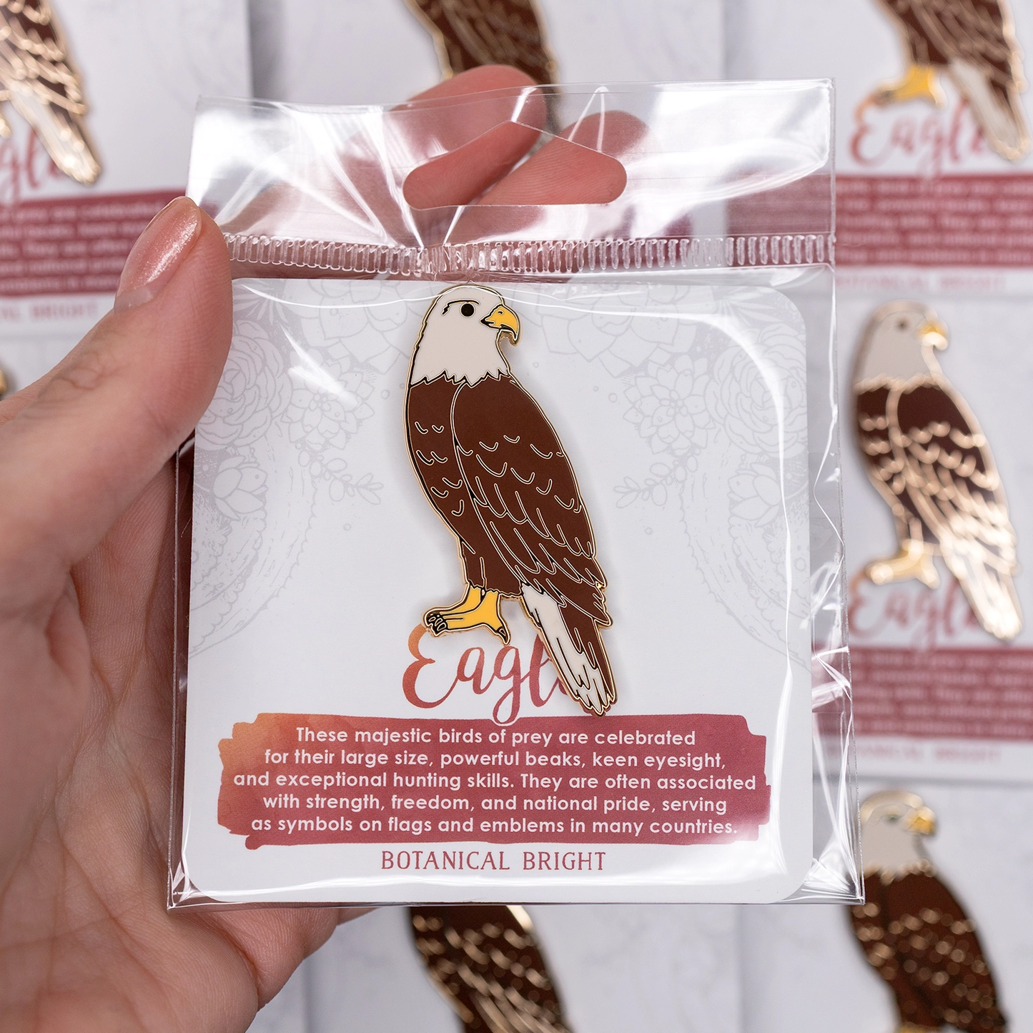 Eagle Bird Enamel Pin - Gold Plated Nature Jewelry - American Wildlife Brooch