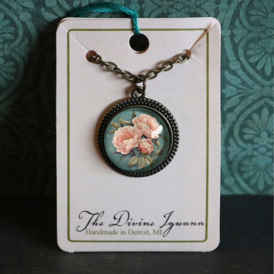 Pink Peony Pendant Necklace - Spring - Cottage Core - Indiana State Flower