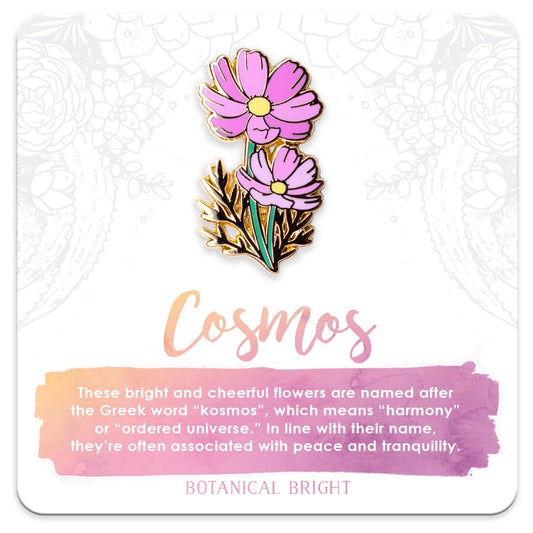 Cosmos Flower Enamel Pin - Gold Plated Nature Jewelry - Floral Brooch