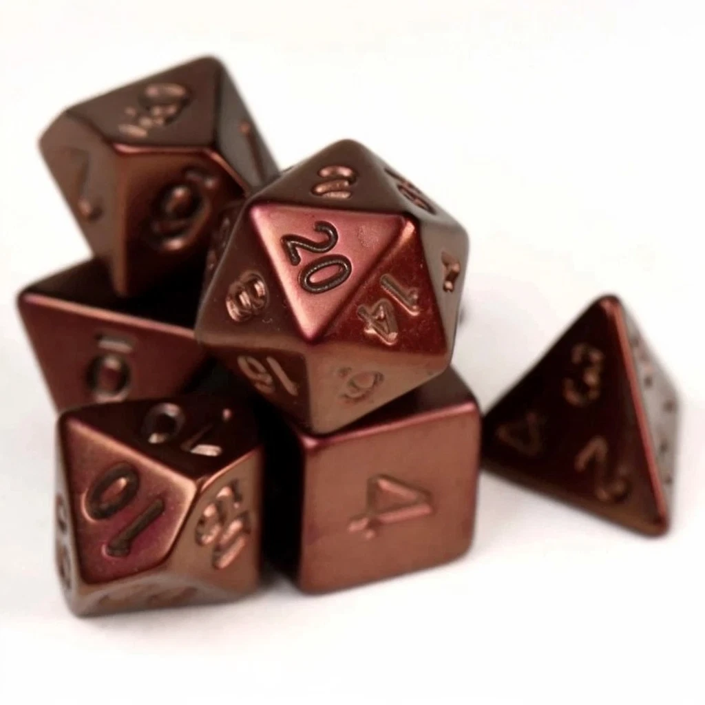 Dice Set - Bronze Plated - 7 Acrylic Dice - Fantasy RPG Tabletop Gaming