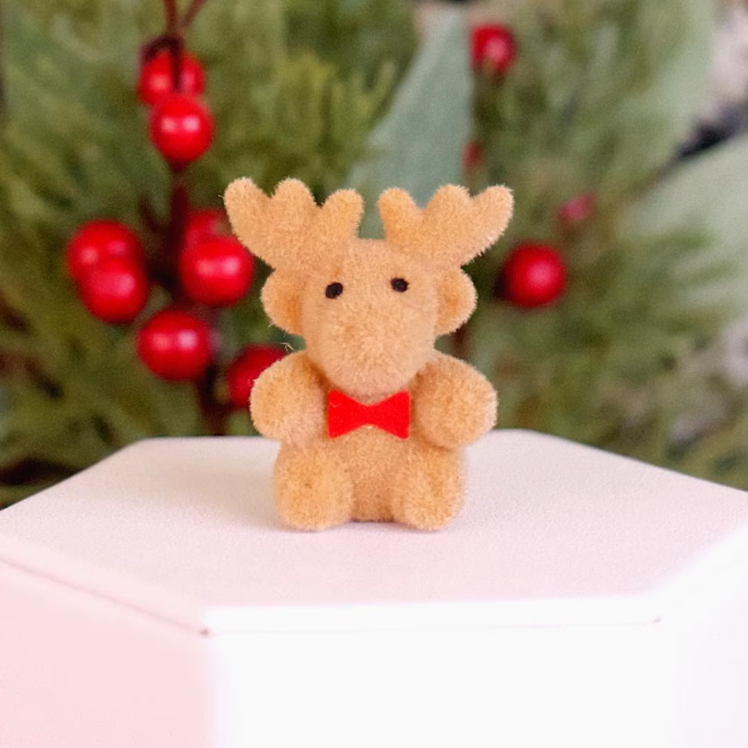 Miniature Flocked Reindeer Figure - Small Moose Figurines - Christmas & Winter Crafts