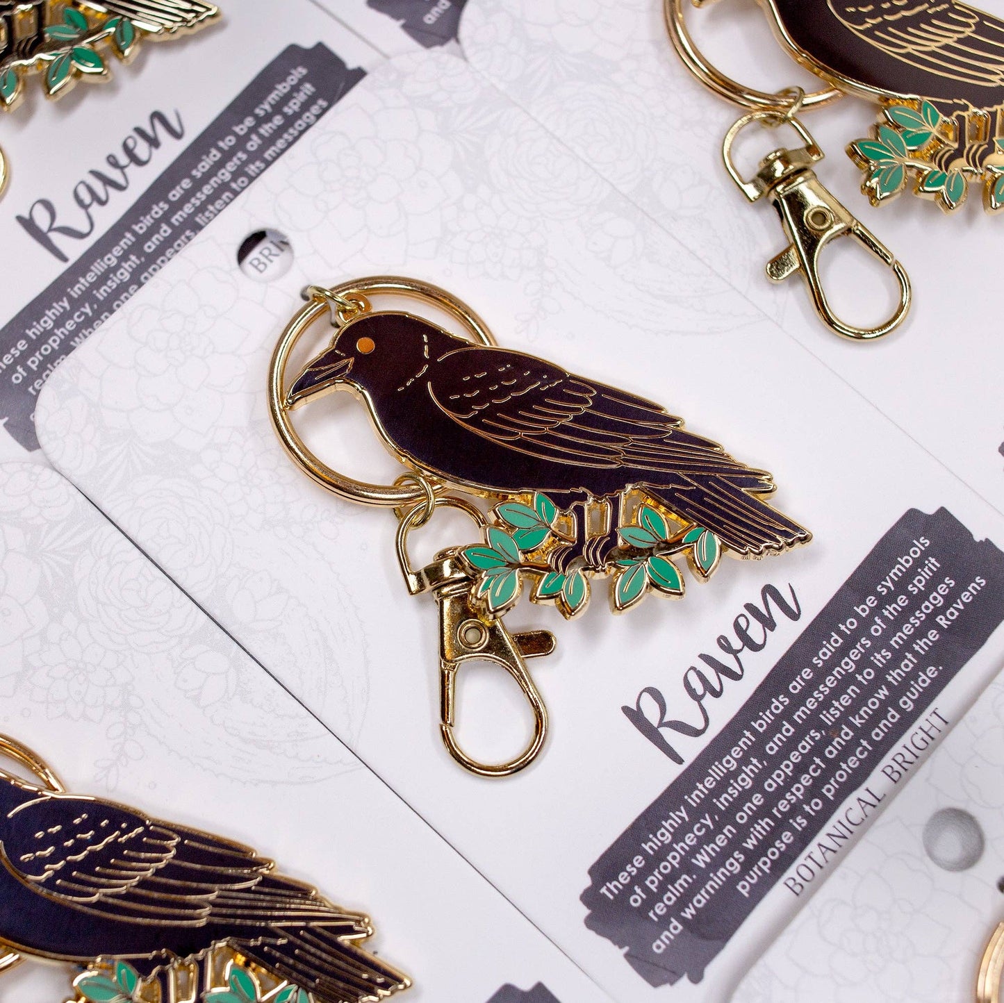 Raven Bird Enamel Keychain with Key Clip