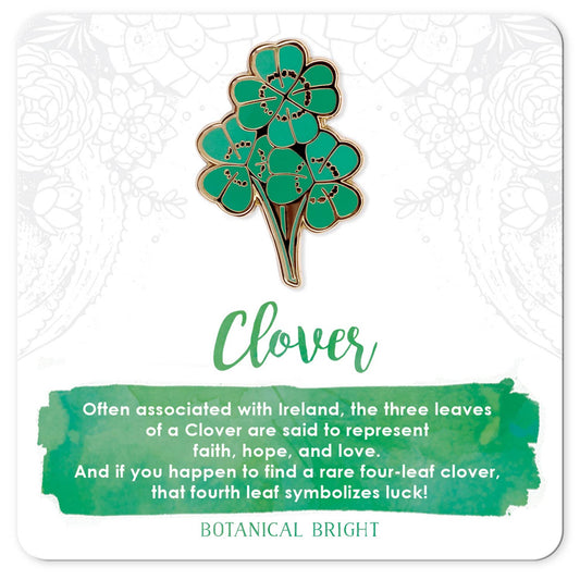 Four-Leaf Clover Enamel Pin - Gold Plated Nature Jewelry - 4-H Brooch