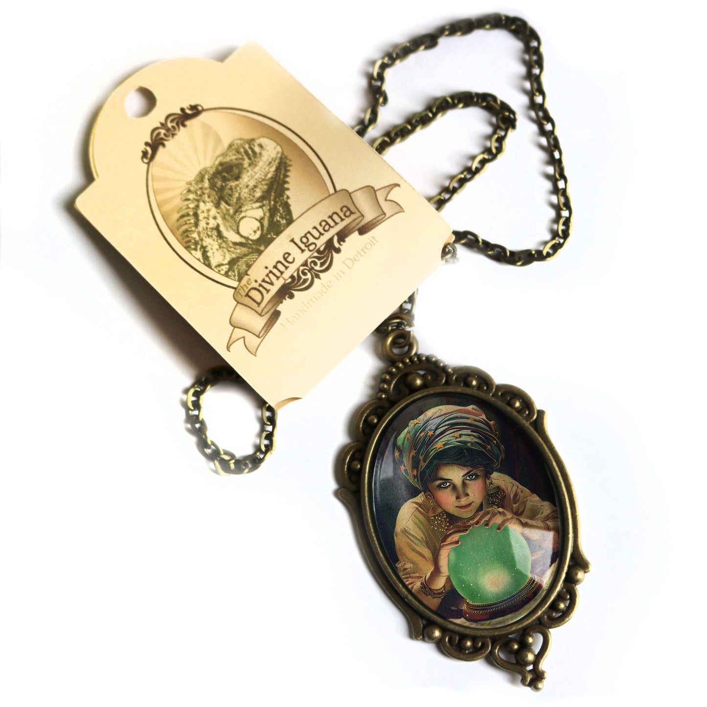 Fortune Teller Ornate Pendant Necklace - Oval - Halloween