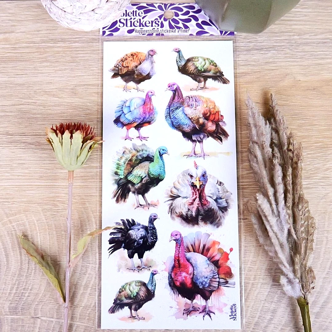 Wild Turkey Stickers - 2 Sticker Sheets for Stationary, Crafts, & Scrapbooking.