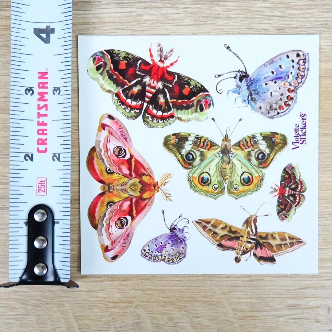 Night Moth Stickers - 2 Sticker Sheets for Stationary, Scrapbooking, & More