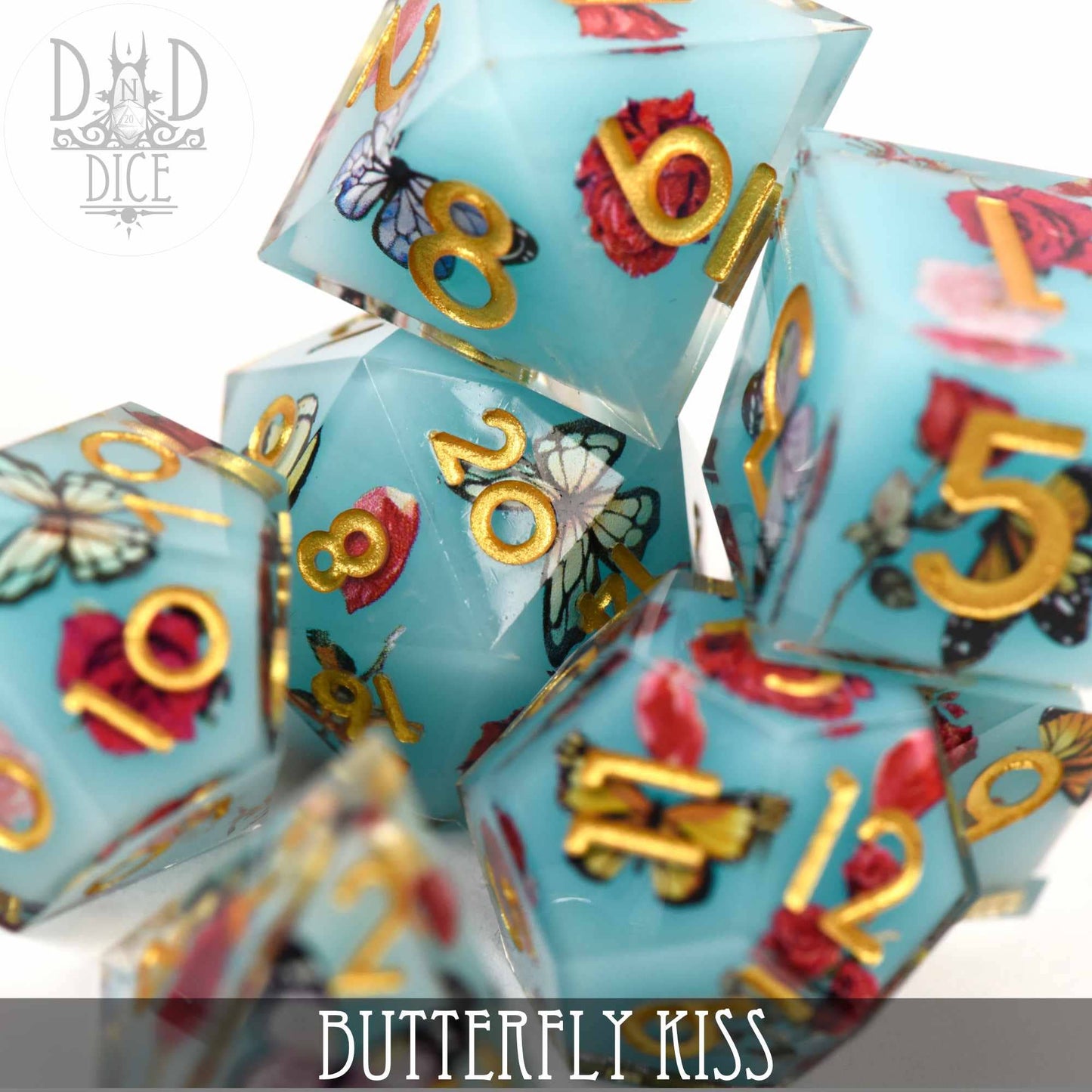 Dice Set - Butterfly Kiss - Handmade - 7 Resin Dice