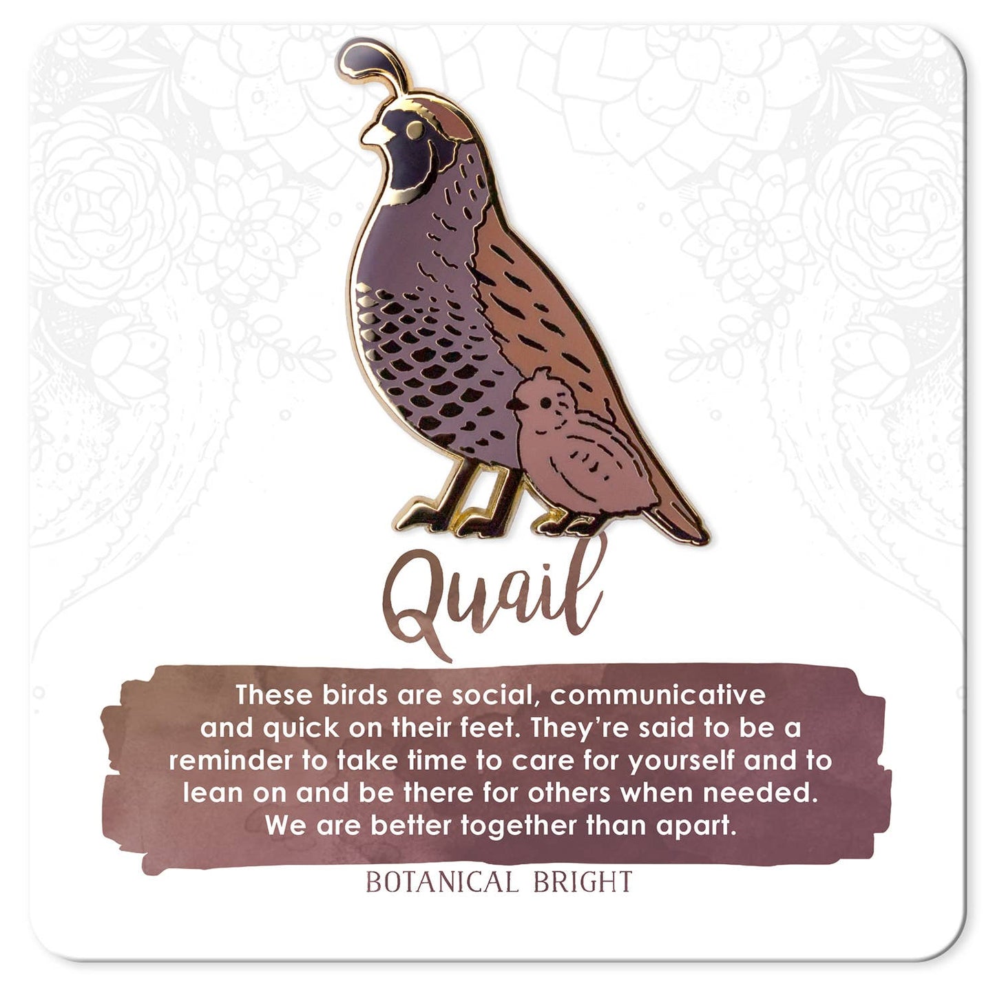 Quail with Chick Enamel Pin