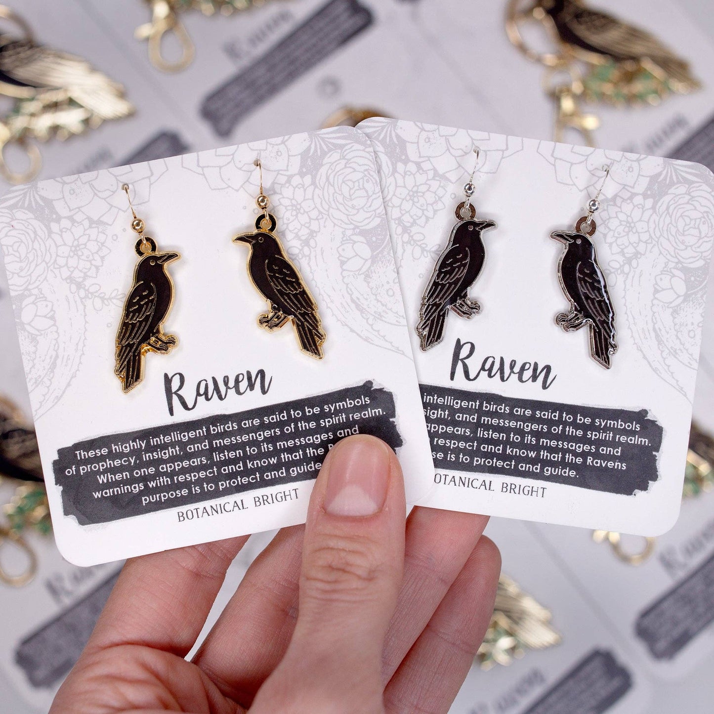 Raven Charm Dangle Earrings - Sterling Silver Plated Nature Jewelry