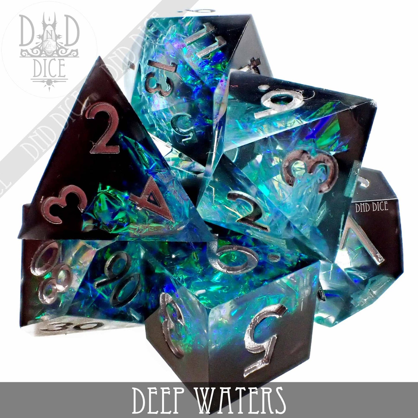 Dice Set - Deep Waters - Handmade - 7 Resin Dice