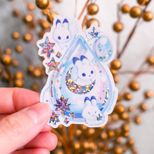 Moonstone and Bunnies Sticker - Holographic - Waterproof Vinyl