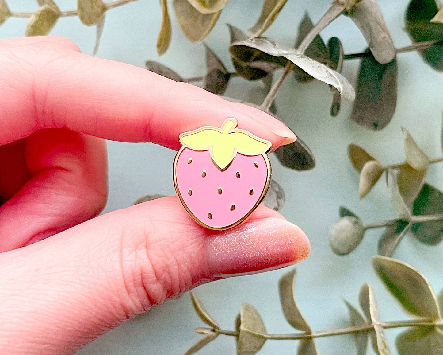 Mini Cute Strawberry Enamel Pin - Gold Plated Base