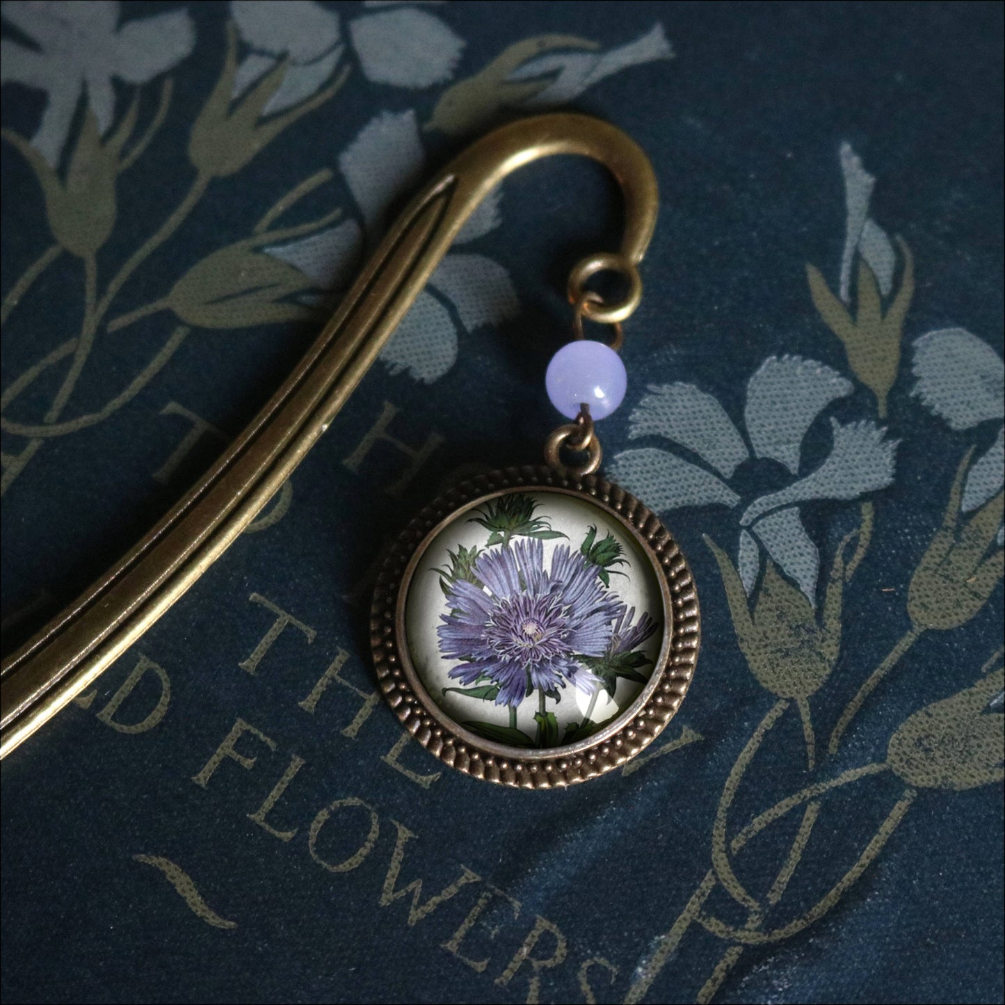 Purple Aster Flower Bookmark - Bronze