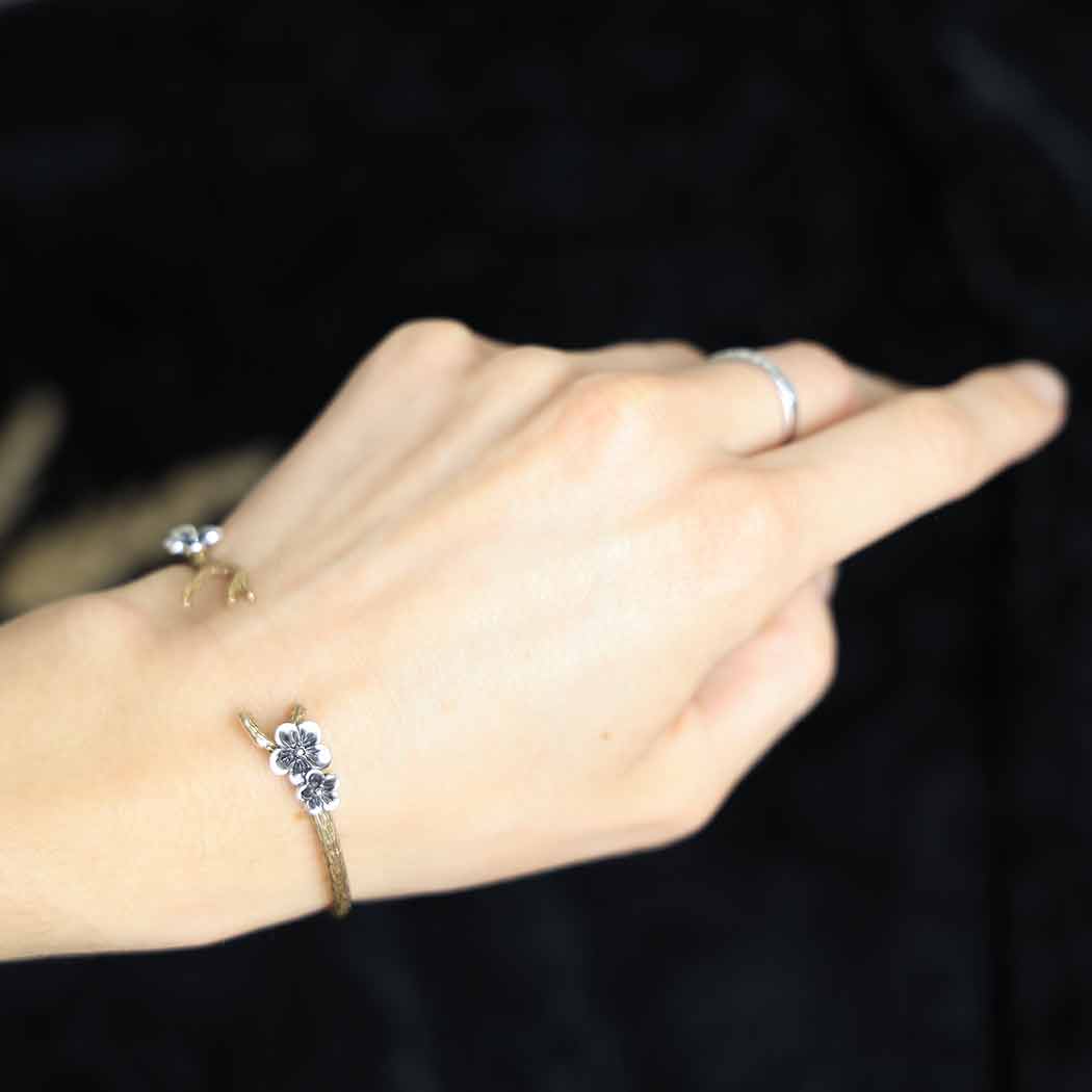 Bronze Branch Bracelet with Silver Blossoms