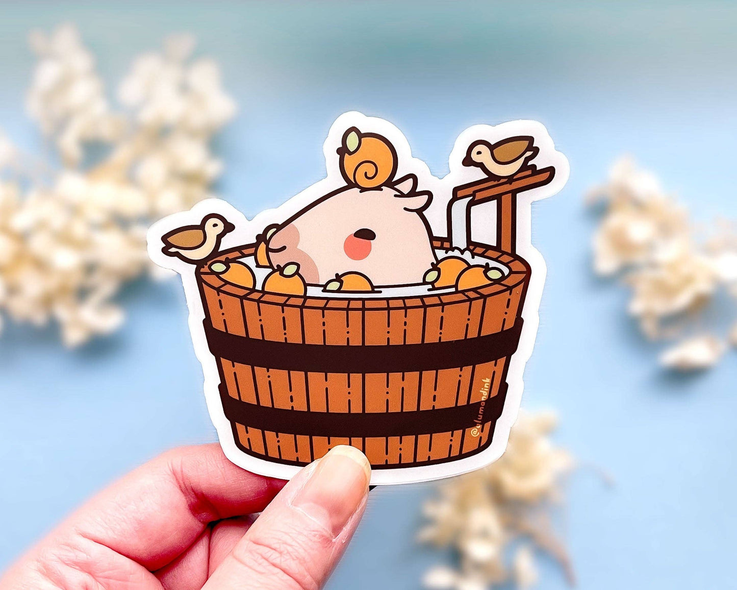 Curly Lounging in a Spa Bucket Sticker - Clear Vinyl