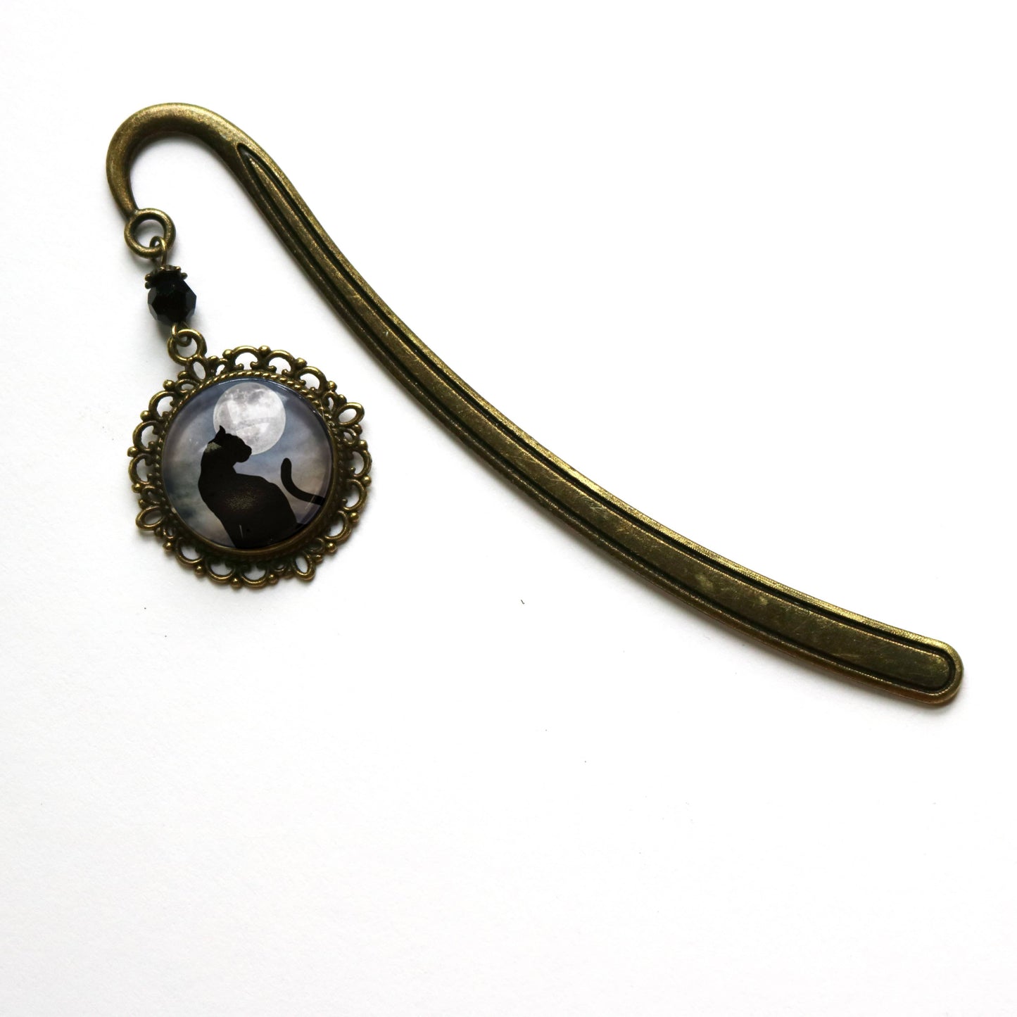 Black Cat Bookmark - Full Moon - Goth - Halloween - Bronze