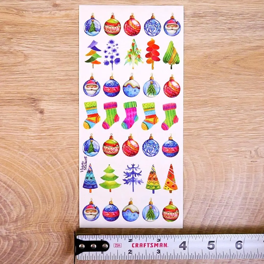 Watercolor Christmas Stickers - Festive Holiday Sticker Sheet - Colorful Winter Crafts