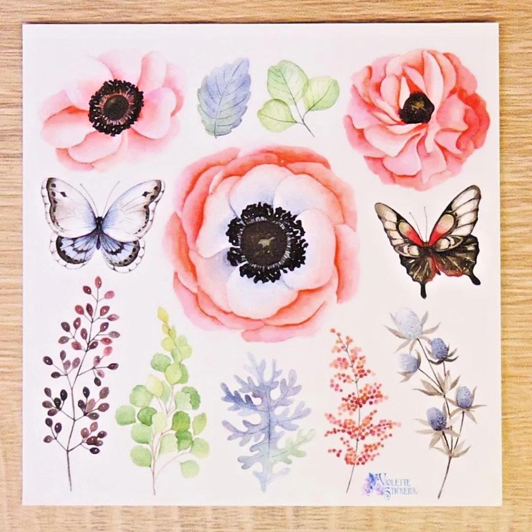 Blush Flower Stickers - Pastel Nature & Garden Sticker Sheets
