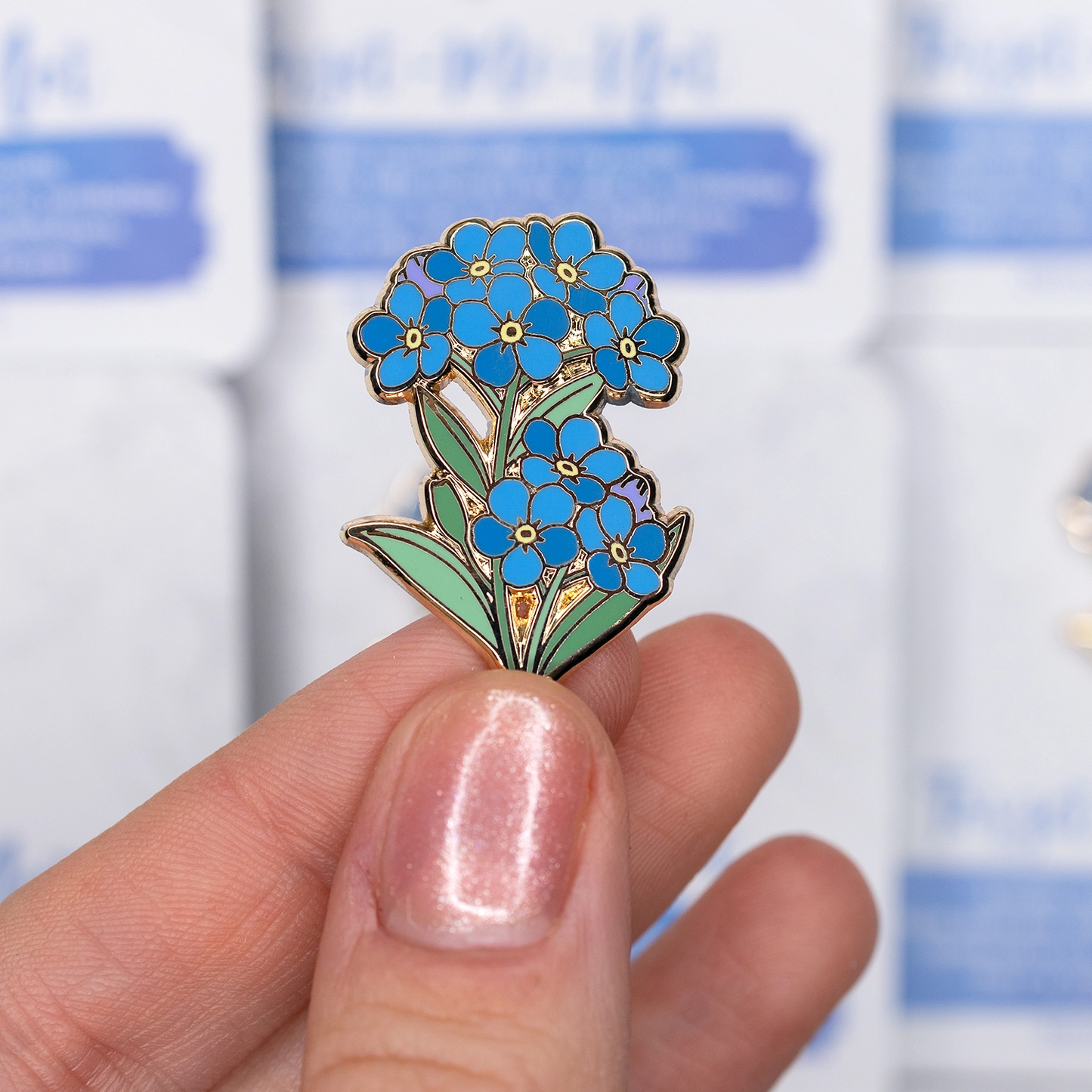 Forget Me Not Enamel Pin - Alaska State Flower - Gold Plated Floral Nature Jewelry