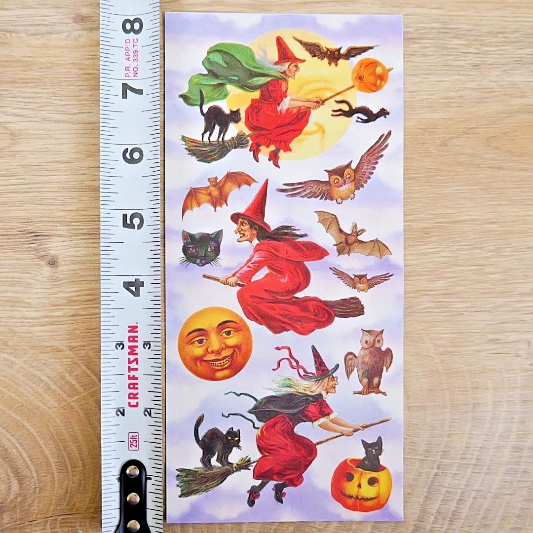 Vintage Victorian Halloween Witch Stickers - 2 Sticker Sheets