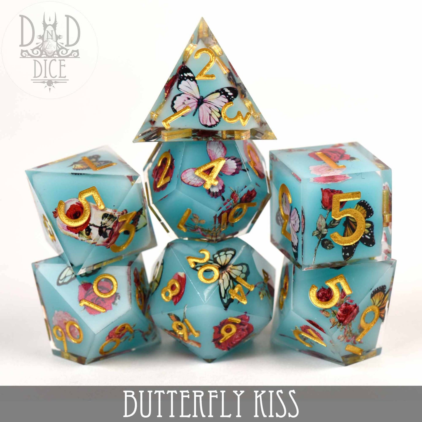 Dice Set - Butterfly Kiss - Handmade - 7 Resin Dice