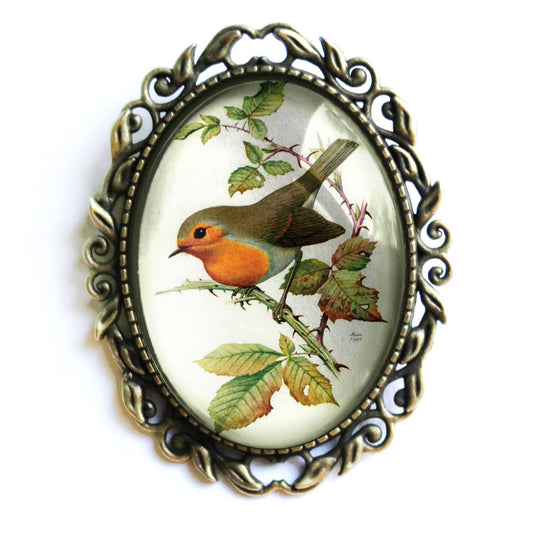 Robin Brooch - Large Oval - Cottagecore - Bird