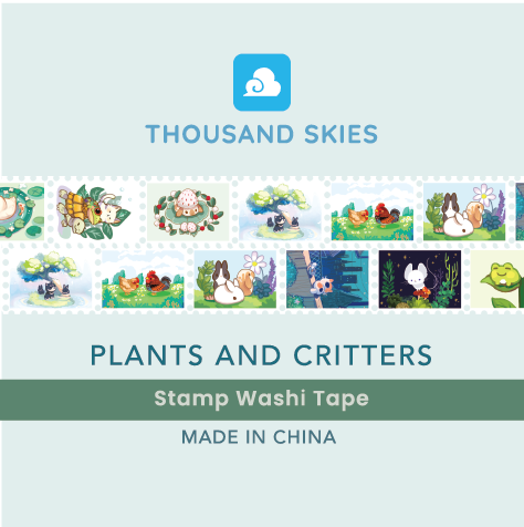 Stamp Washi Tape - Plants and Critters - Chickens, Rabbits, Ducks, Cats, & More