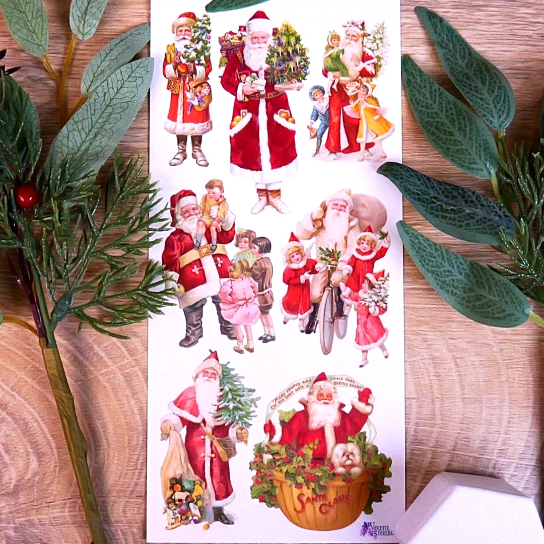 Christmas Santa Claus Stickers - Victorian Holiday Sticker Sheet
