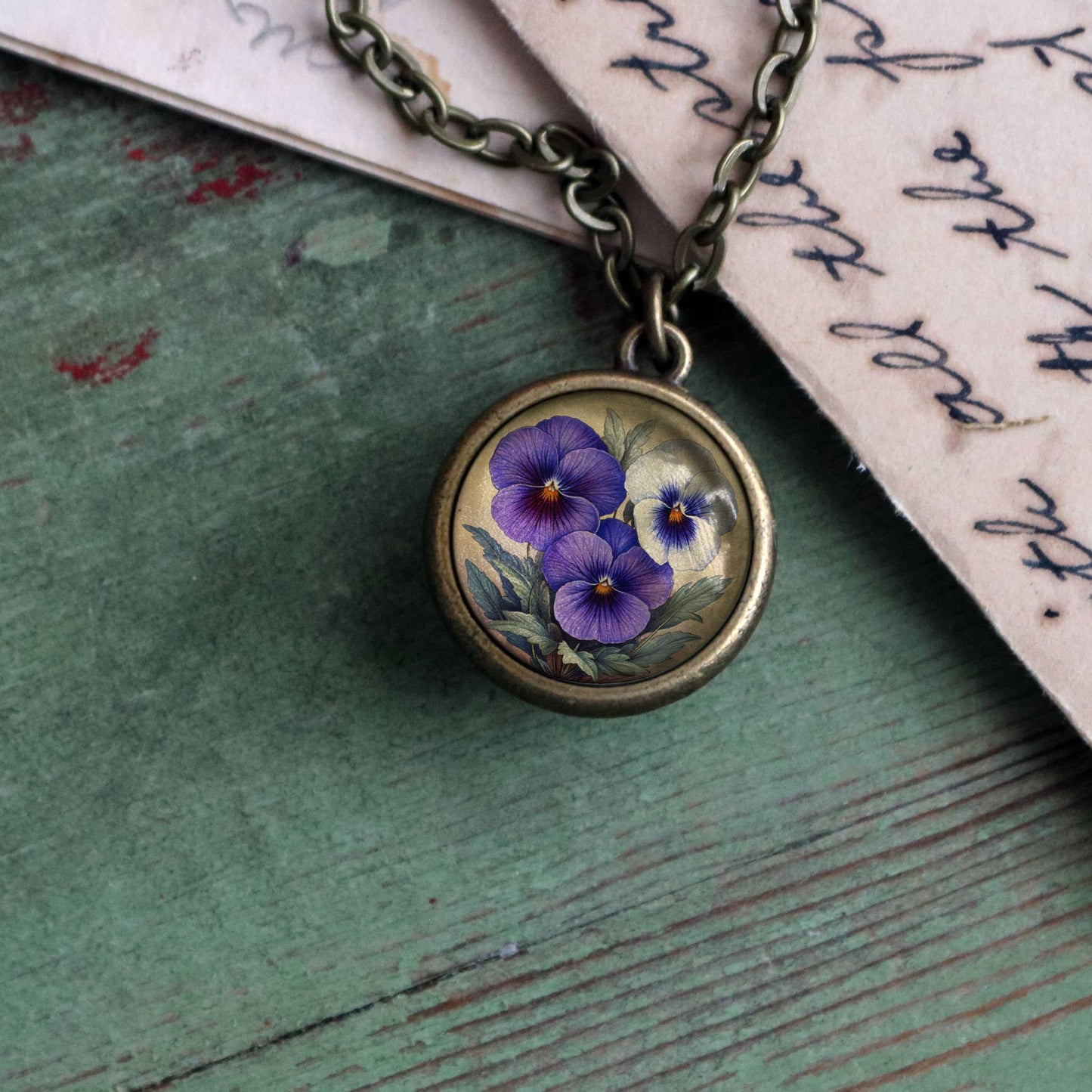 Purple Pansies Pendant Necklace - Spring Floral