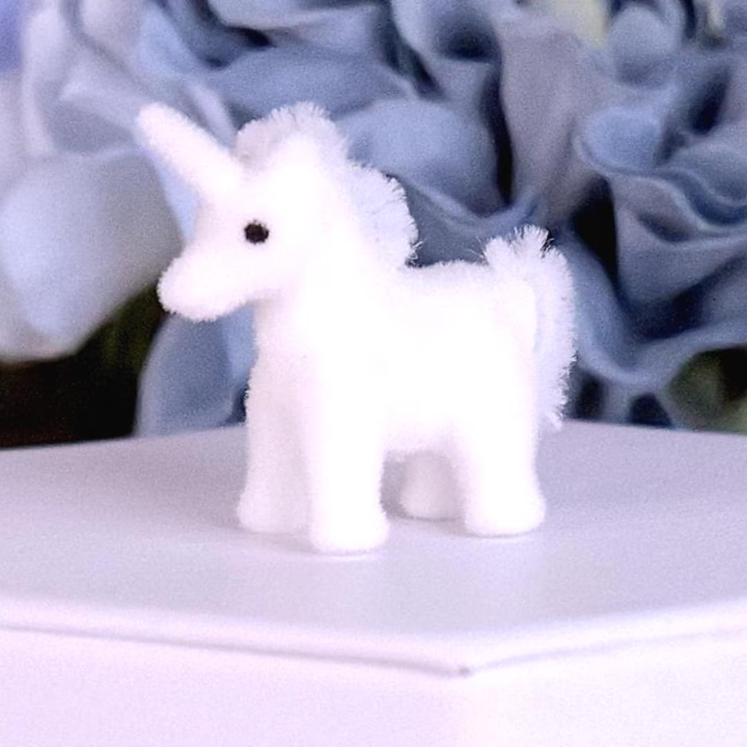 Miniature Flocked Unicorn Figurine - Mini Unicorn Figurines - Crafts, Dioramas, & Displays